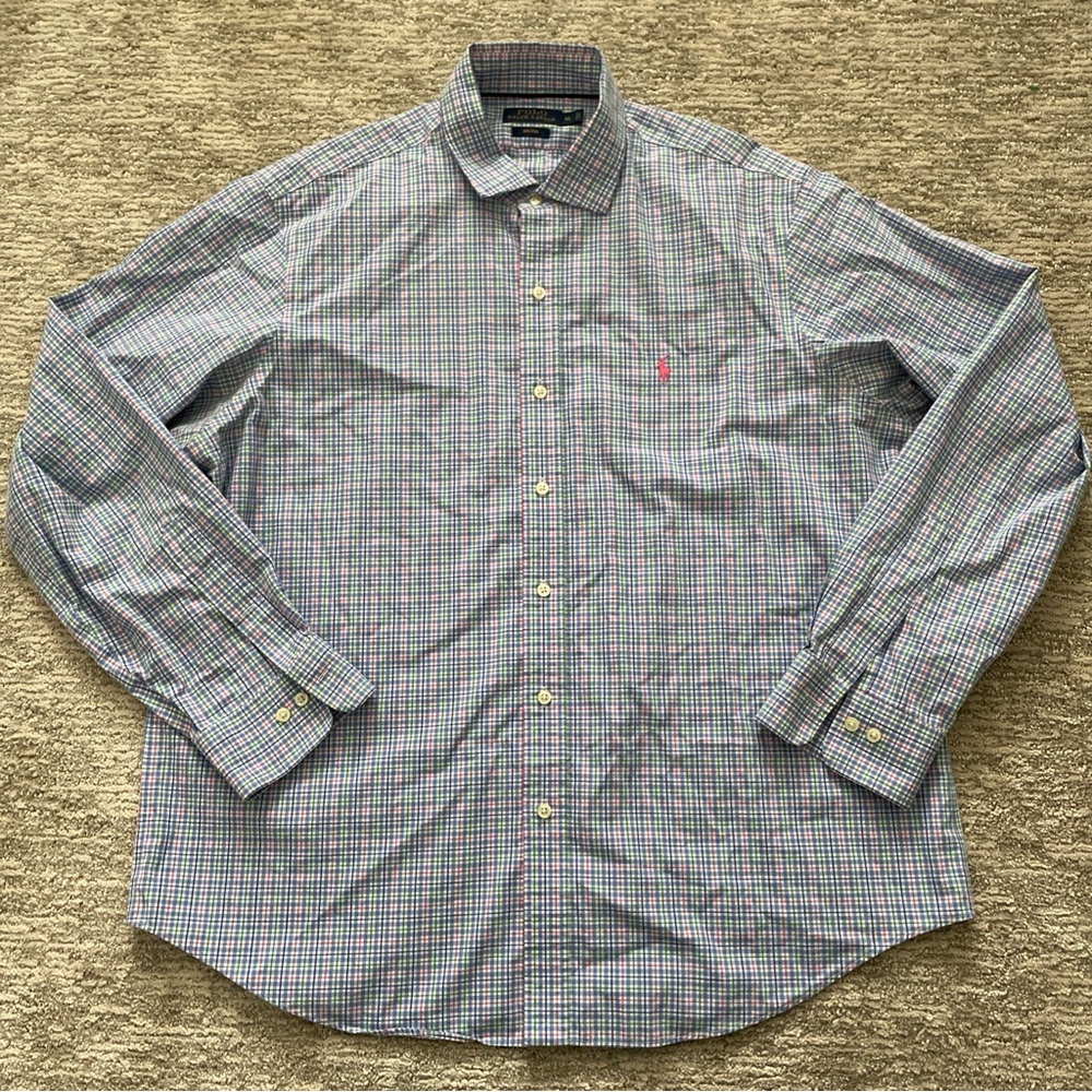 Polo Ralph Lauren Button Up Shirt Men’s Size XL Colorful Gingham Check Non Iron